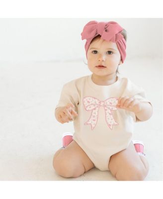 Baby Girls Ditsy Floral Bow Patch Short Sleeve Romper