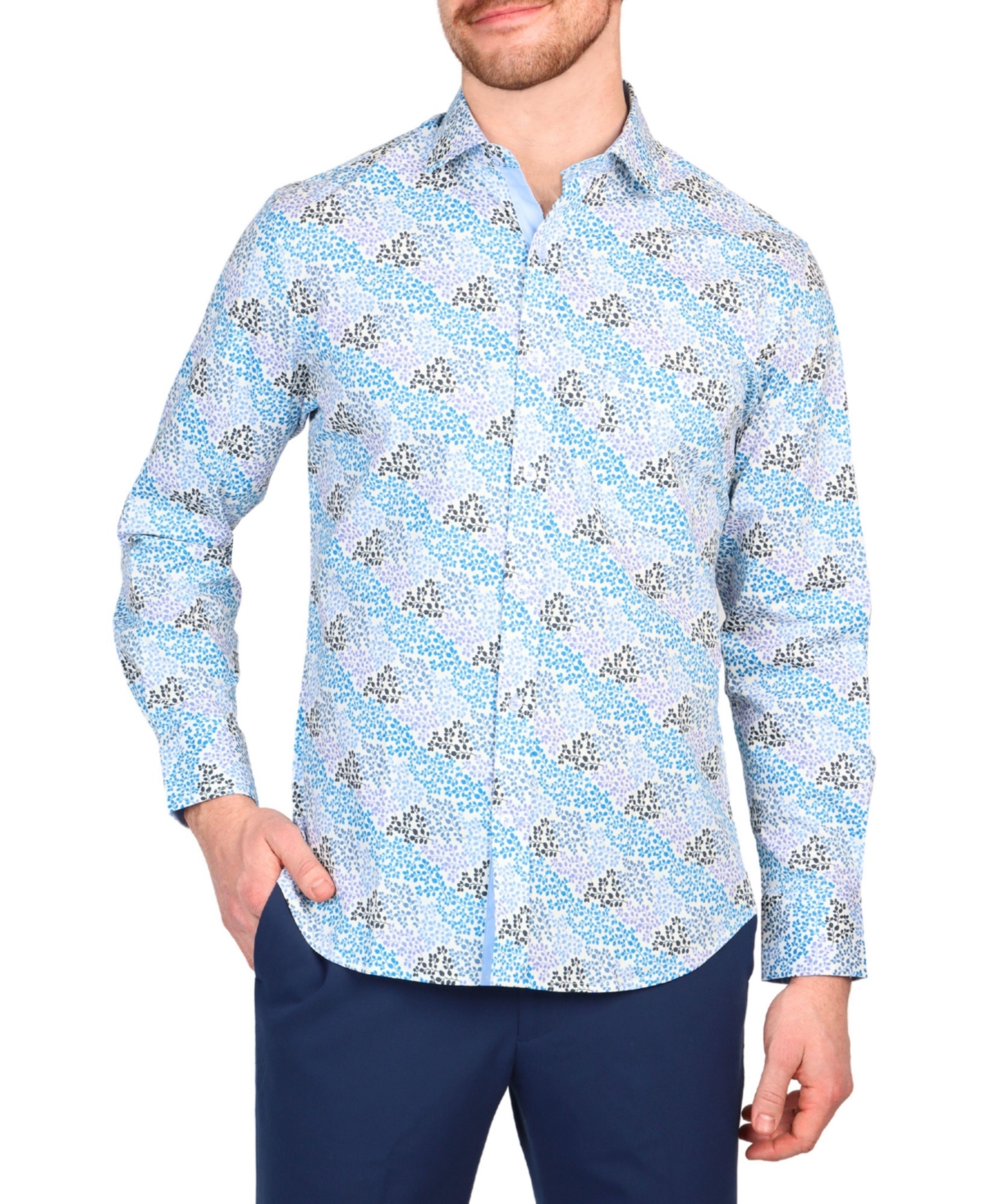 Men's Twilight Vine Print Long Sleeve Shirt - Blue
