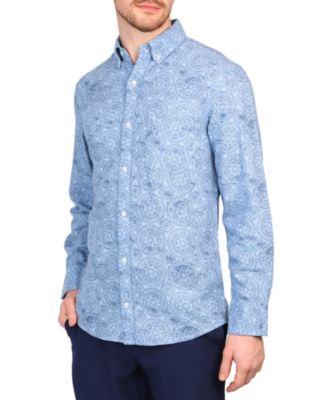 Big & Tall Batik Printed Linen Blend Long Sleeve Shirt