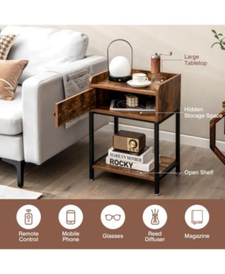 Lift Top End Table with Charging Station and Storage Shelves
