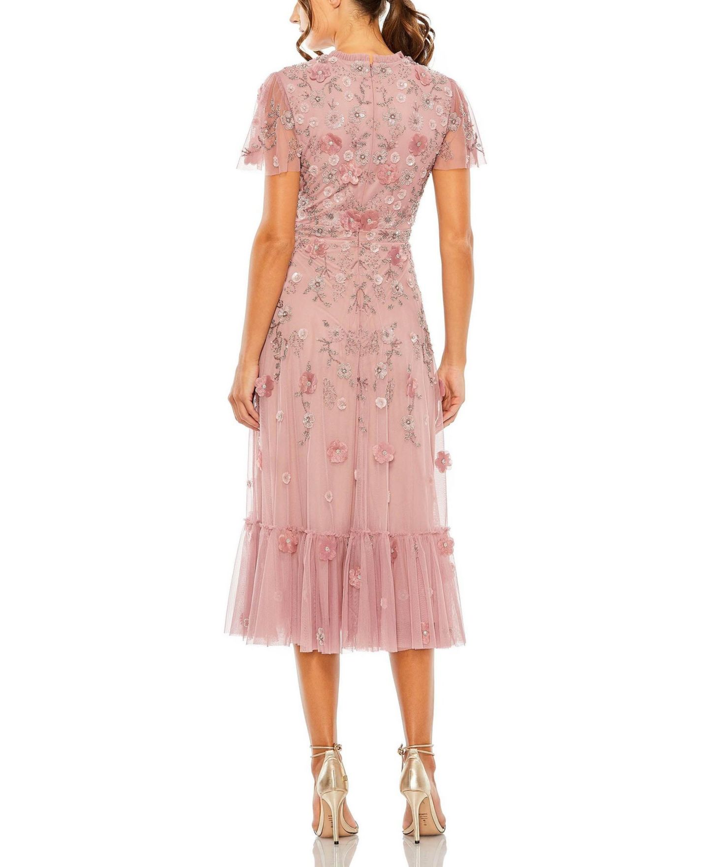 Женское платье Mac Duggal Embellished High Neck Cap Sleeve A Line, цвет: Ягодный — фото 5