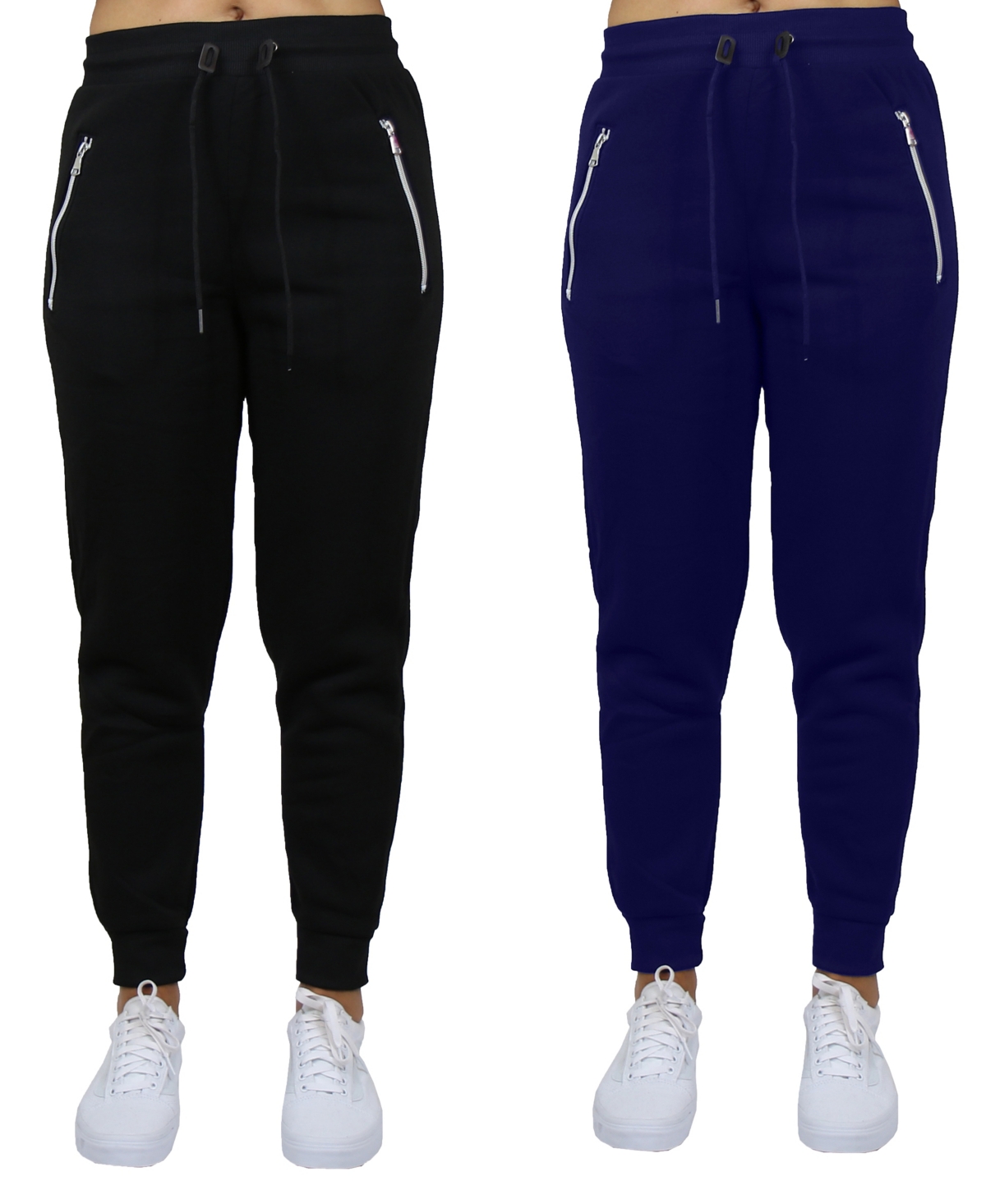 Galaxy By Harvic Women's Loose Fit Fleece Lined Jogger Sweatpants With Zipper Pockets-2 Pack In Black-navy