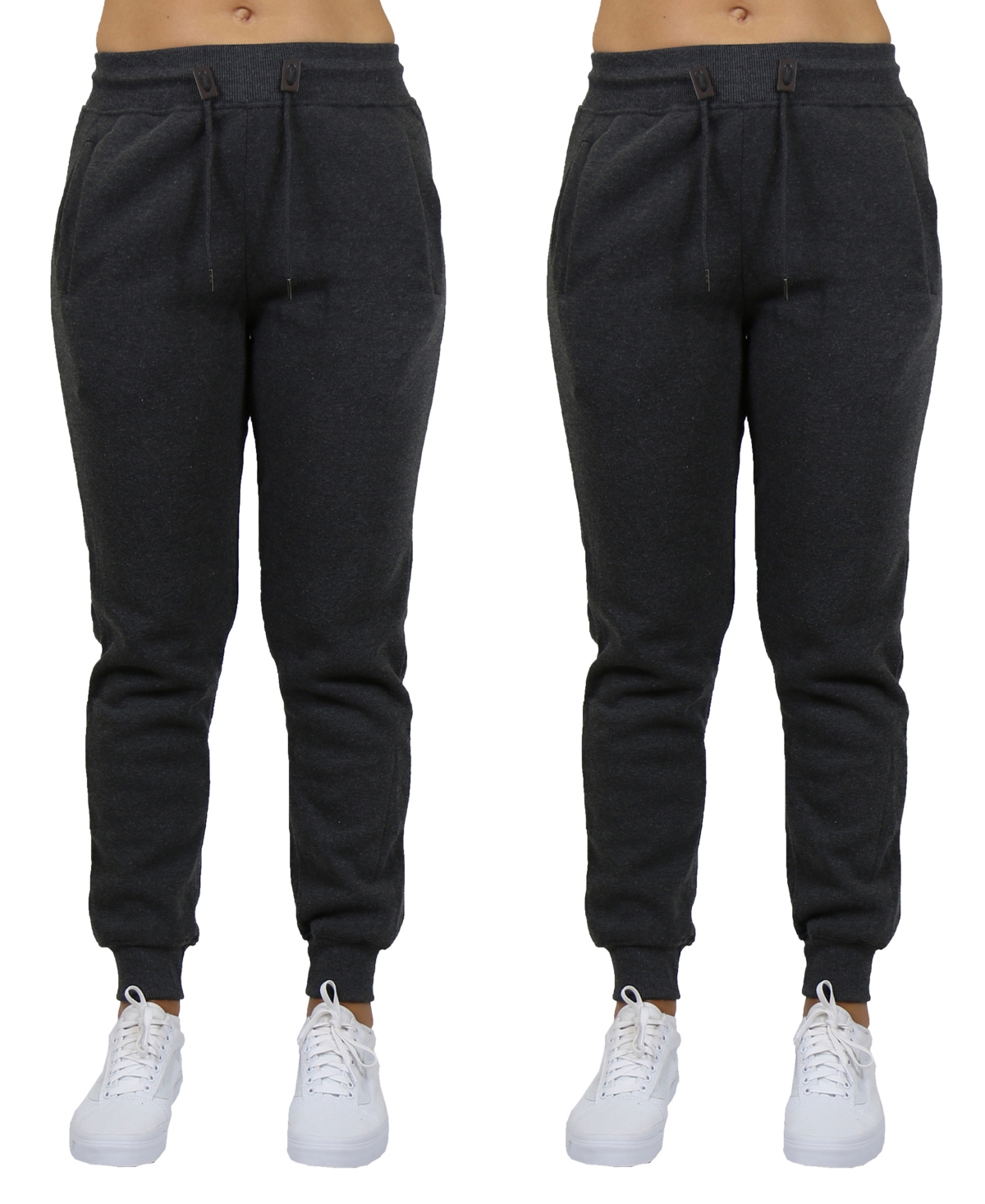 Shop Galaxy By Harvic Women's Loose Fit Fleece Lined Jogger Sweatpants-2 Pack In Charcoal-charcoal