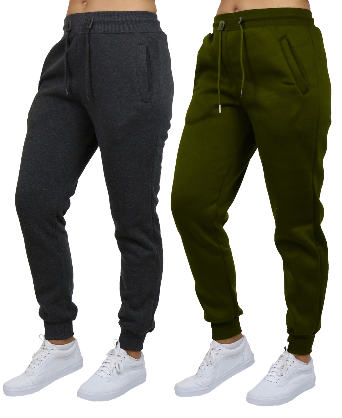 Galaxy By Harvic Women's Loose Fit Fleece Lined Jogger Sweatpants-2 Pack In Charcoal-olive