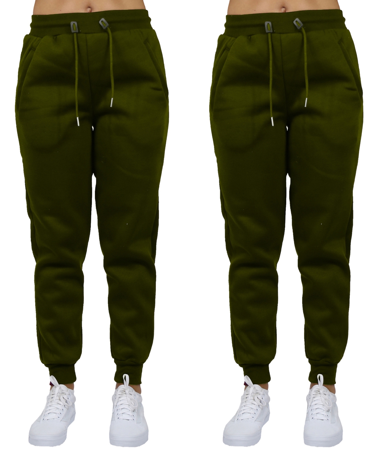 Shop Galaxy By Harvic Women's Loose Fit Fleece Lined Jogger Sweatpants-2 Pack In Olive-olive