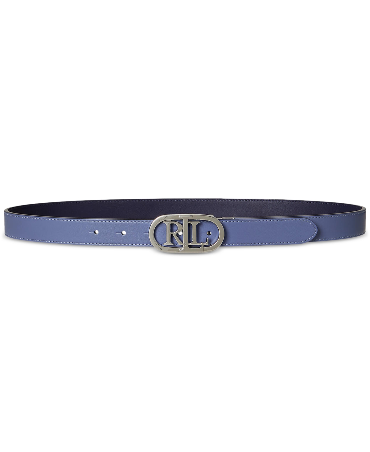 Oval-Logo Reversible Leather Skinny Belt - Capri Blue/refined Navy