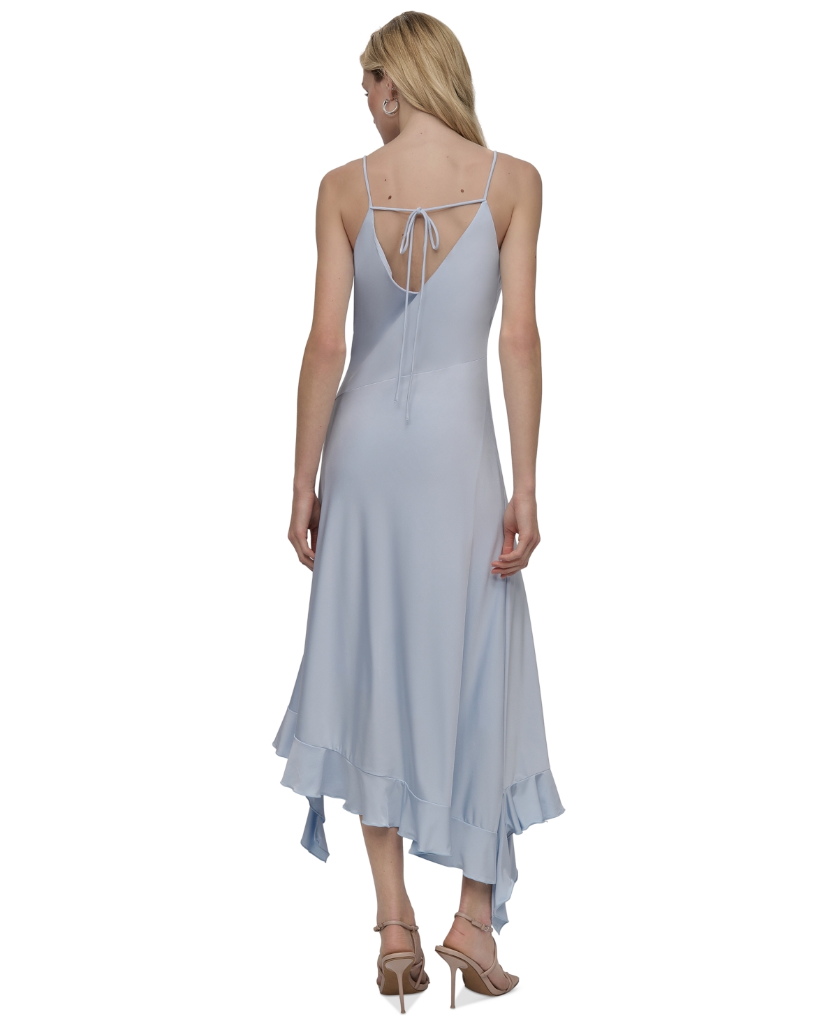 Dkny Women's Ruffled-hem Midi Slip Dress In Blue