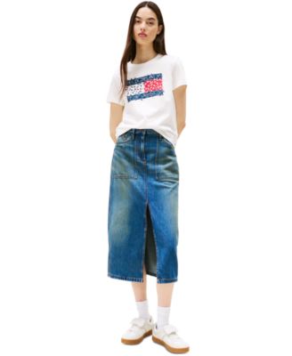 Tommy Jeans Womens Floral Flag Graphic T Shirt Claire Denim Midi Skirt