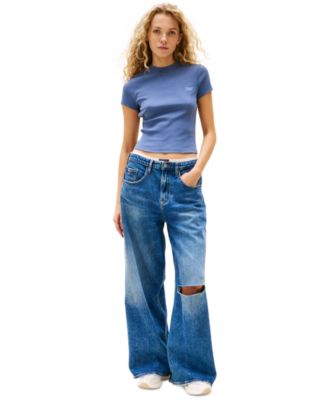 Women's Slim-Fit Cropped Ribbed T-Shirt