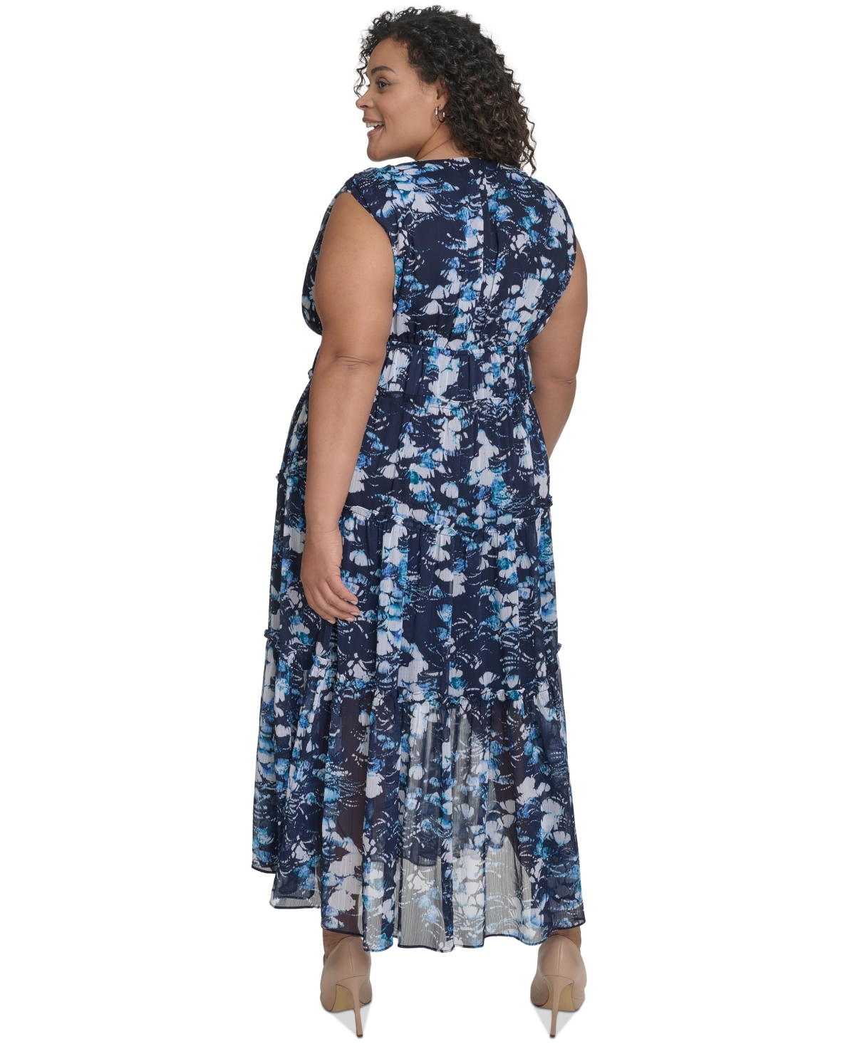 Dkny Plus Size Printed Empire Maxi Dress In Indigo Multi
