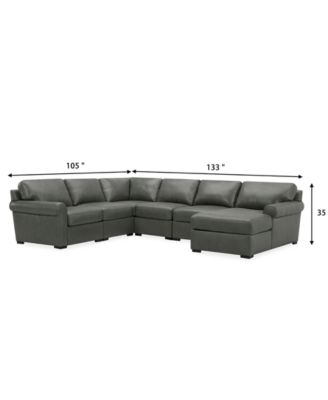 Radley Roll Arm 132" 6-Pc. Leather Square Corner Chaise Sectional