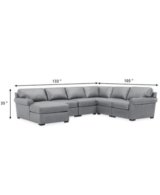 Radley Roll Arm 132" 6-Pc. Leather Square Corner Chaise Sectional