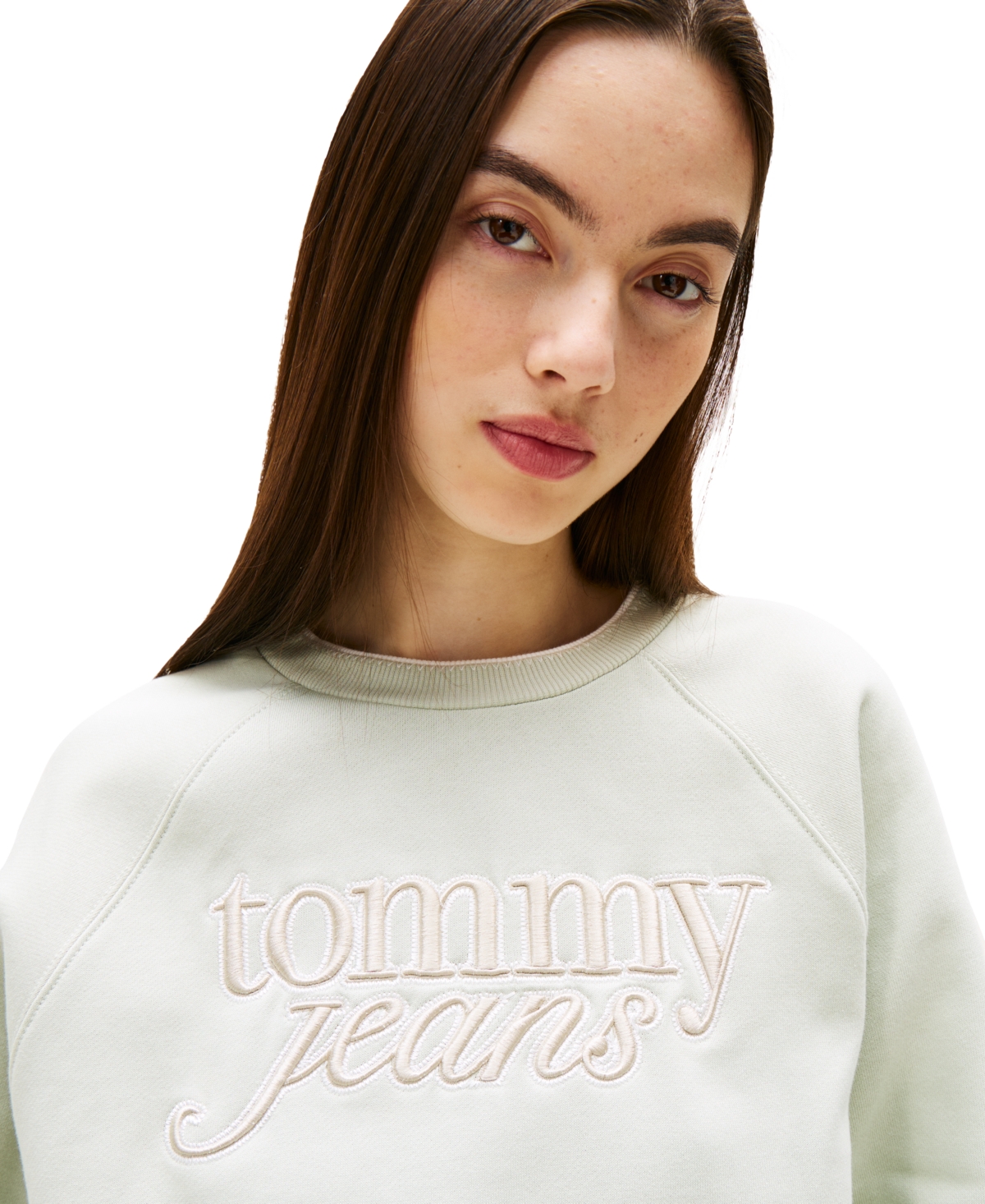 Tommy Jeans Women's Script Logo Crewneck Sweatshirt In Green