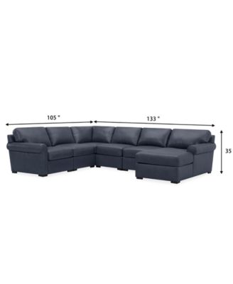 Radley Roll Arm 132" 6-Pc. Leather Square Corner Chaise Sectional
