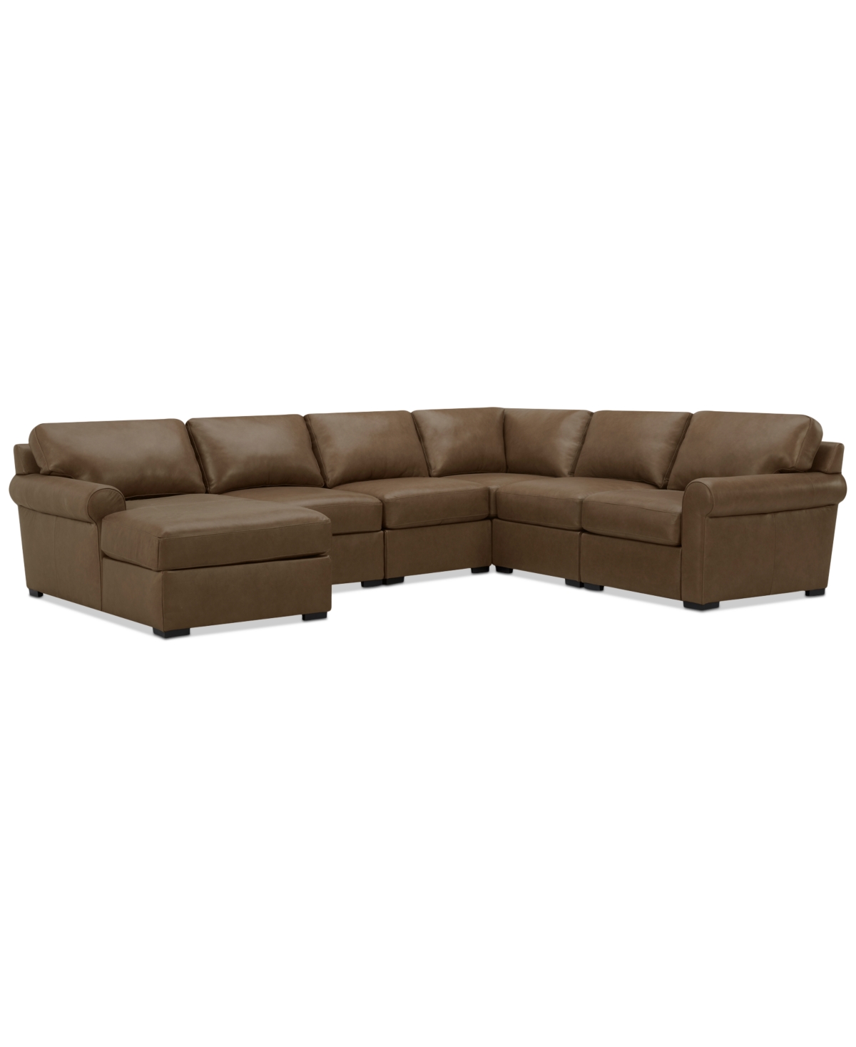 Macy's Radley Roll Arm 132" 6-pc. Leather Square Corner Chaise Sectional, Exclusively At