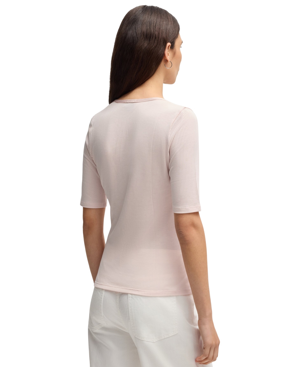 Hugo Boss Boss By  Women's Ribbed Scoop-neck T-shirt In Open Pink