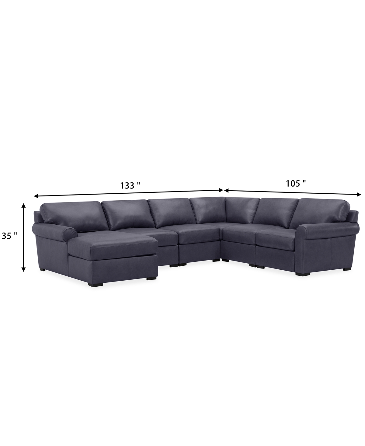 Macy's Radley Roll Arm 132" 6-pc. Leather Square Corner Chaise Sectional, Exclusively At