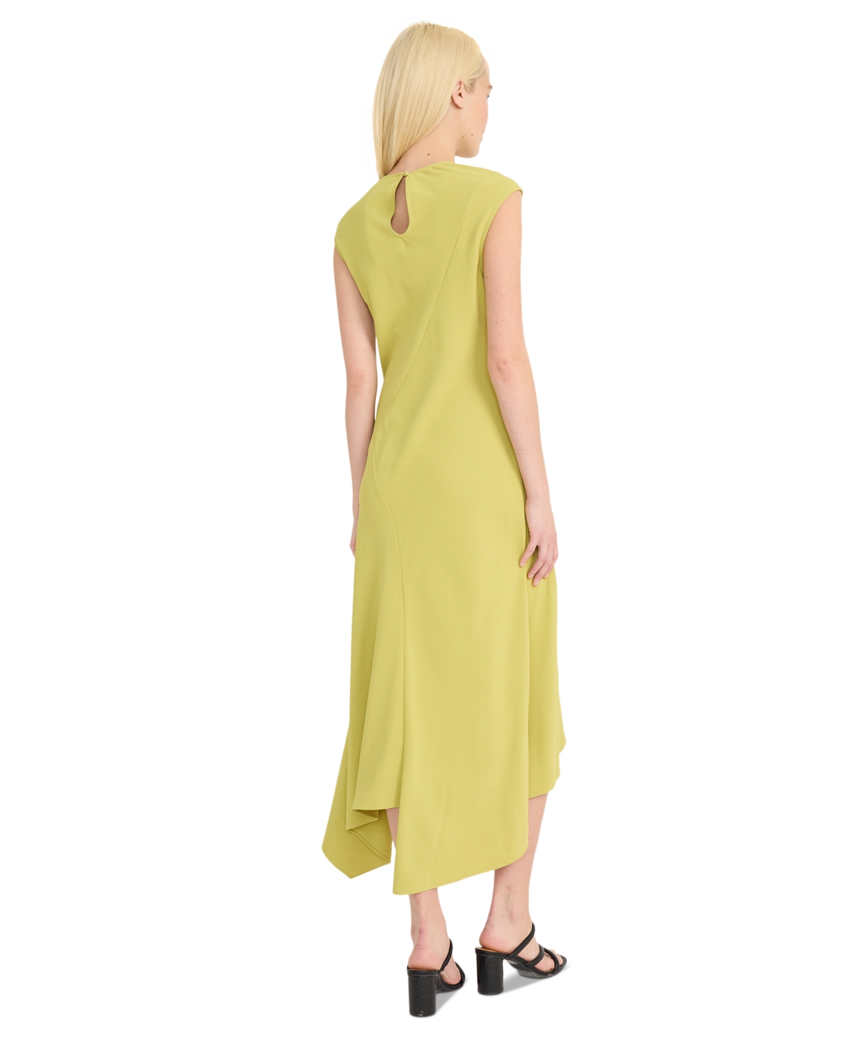 Luxely Beach Crepe Asymmetric Midi Dress In Lentil Sprout