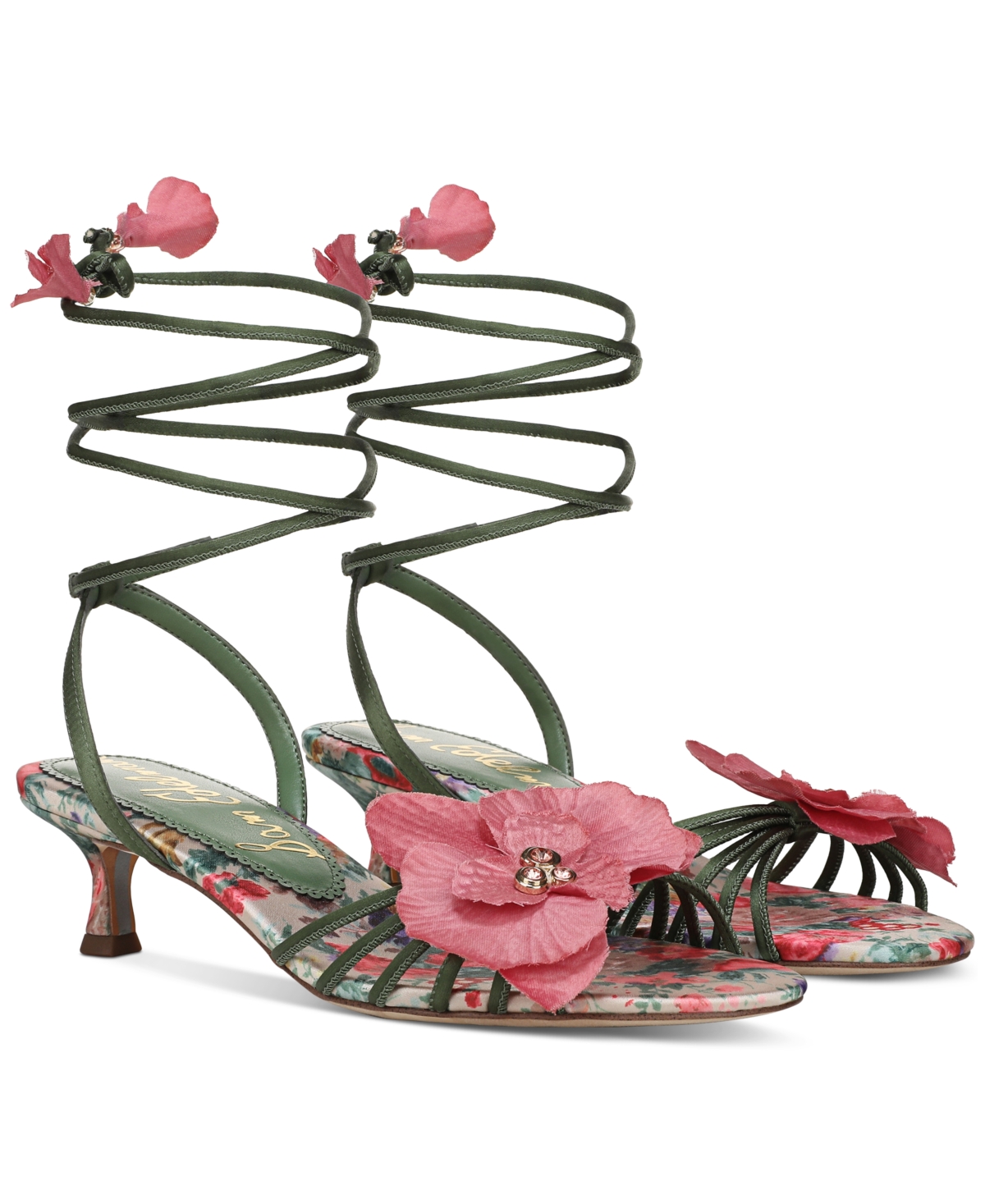 Sam Edelman Carla Lace Up Kitten Heel Green Agave Satin In Green Agave