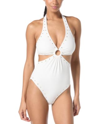 Michael Kors - Women's Crepe Ring Halter Cut-Out One-Piece Swimsuit