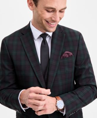 Men's Slim-Fit Green & Burgundy Plaid Suit Separate Jacket, Macy's Exclusive