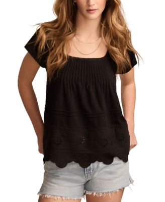 Lucky Brand - Women's Square-Neck Pintuck Flutter-Sleeve Top