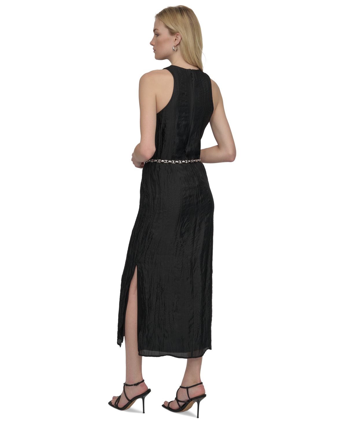 DKNY WOMEN'S CHAIN-BELT SLEEVELESS MIDI DRESS 