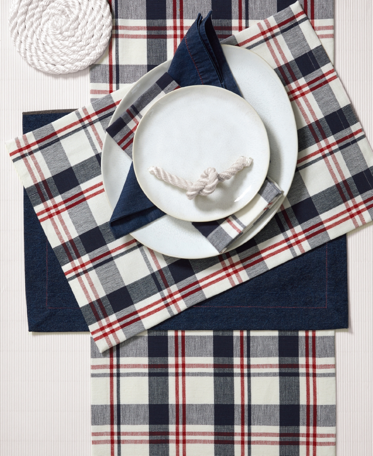 Tableau Sawyer Plaid Table Runner, 72" X 14" In Red,white,blue