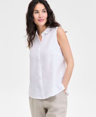 Charter Club - Women's 100% Linen Sleeveless Button-Front Shirt