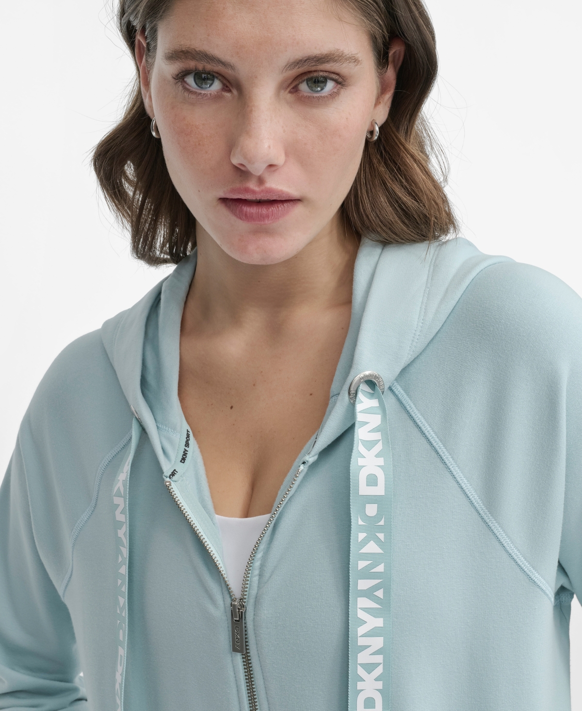 DKNY SPORT WOMEN'S TWO-TONE ZIP-FRONT LONG-SLEEVE HOODIE