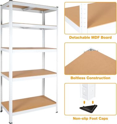 Adjustable 5-Tier Laminated Heavy Duty Metal Storage Shelving Unit