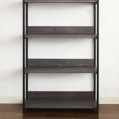 Monica Wood and Metal Walk in Closet Five Shelves Rustic Gray Powder Coated Metal Frame Extra Deep Storage