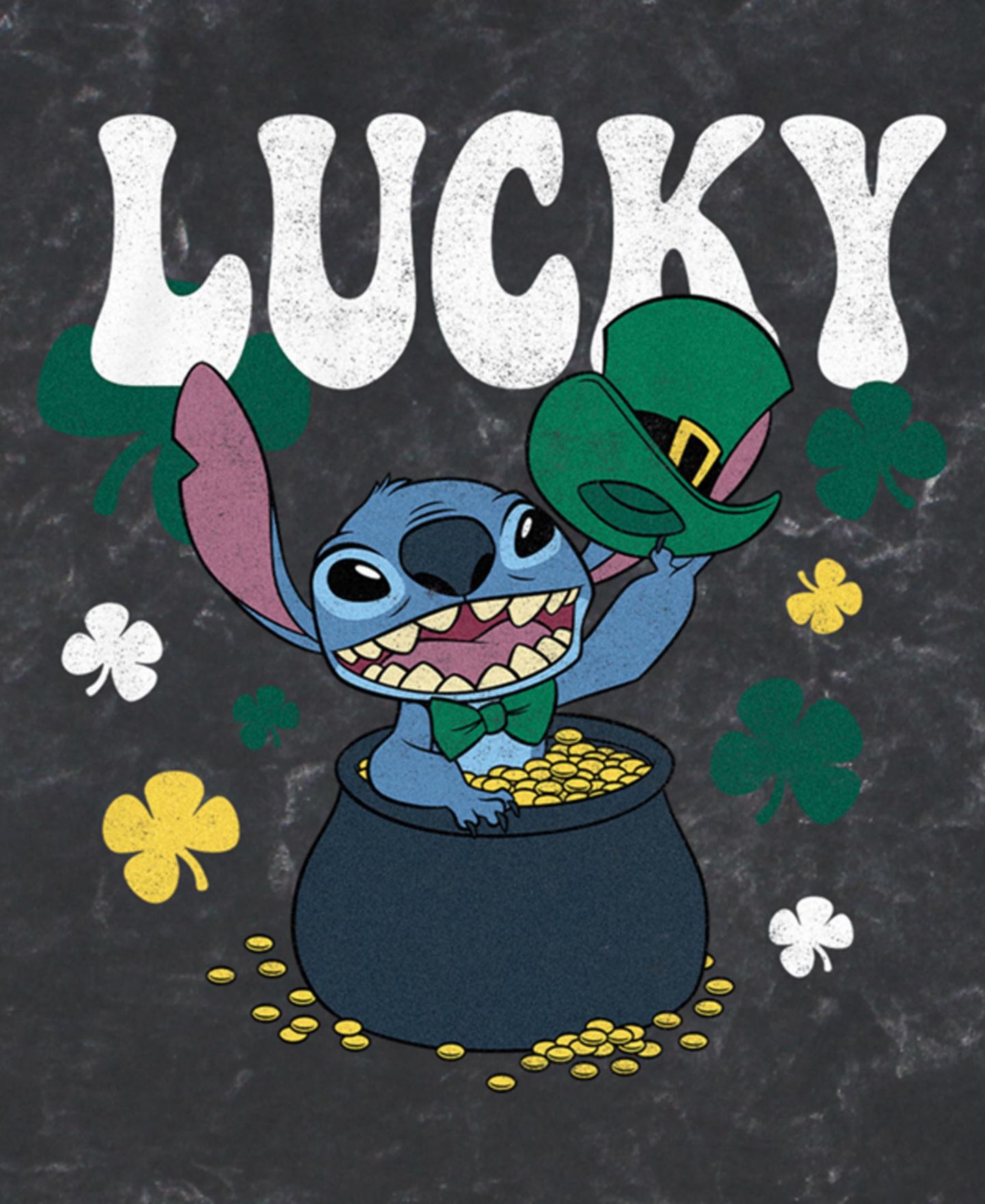 Мужская футболка Lilo Stitch Lucky Stitch Short Sleeve Mineral Wash, цвет: Чёрный — фото 3