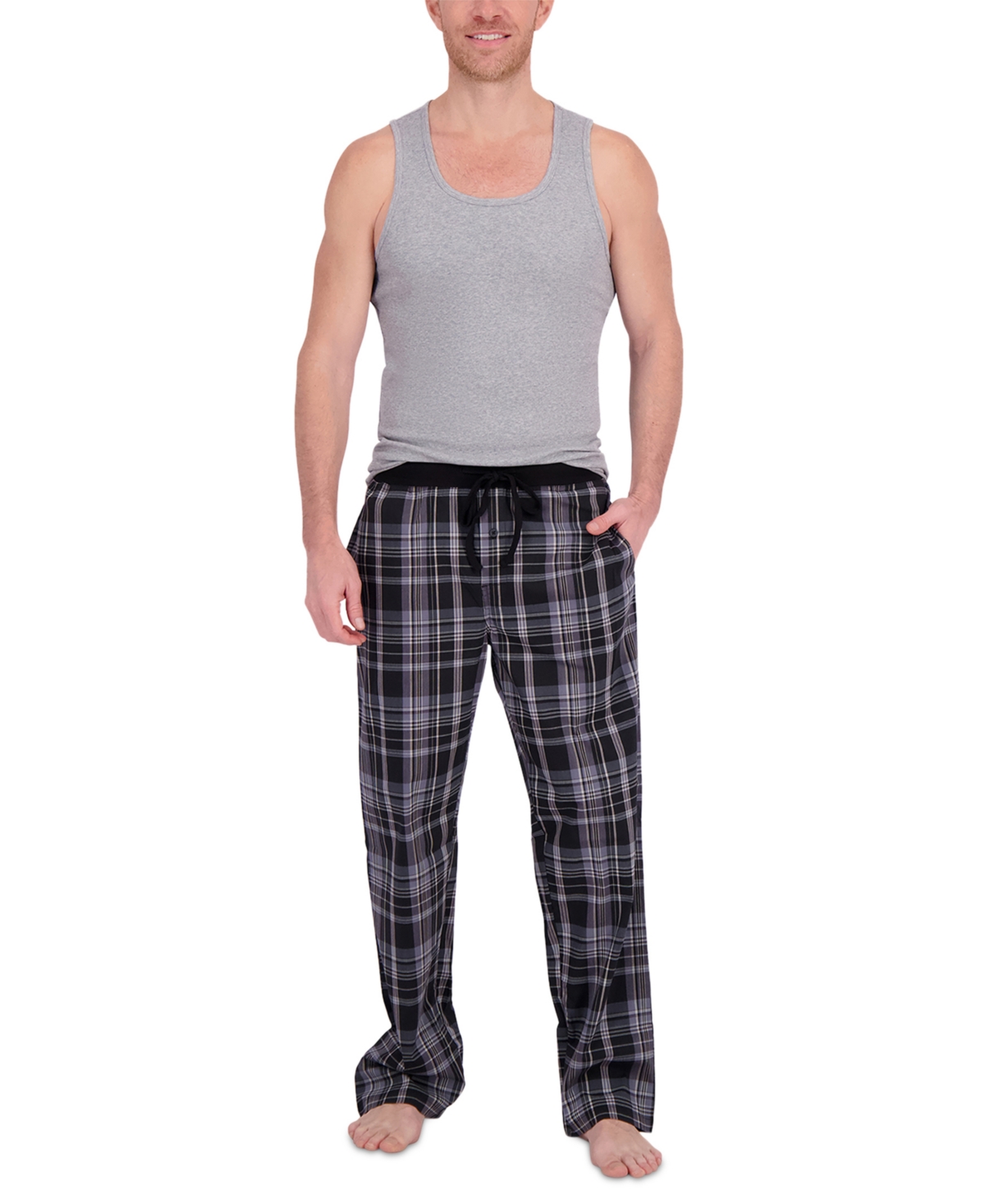 Men's Tank Tee & Stretch Woven Pant Sleep Set - Grey/black Plaid