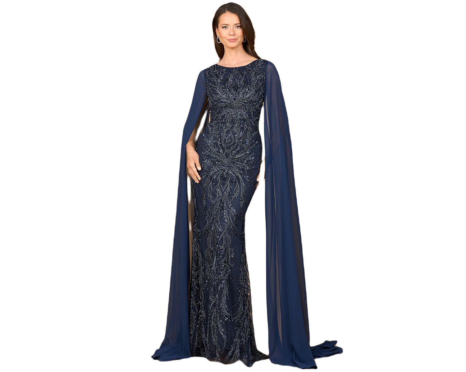 Women's High Neck Gown with Chiffon Cape Sleeves