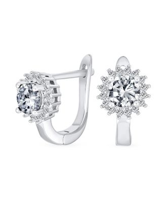 Classic Small CZ Cubic Zirconia Circle Halo Round Solitaire Stud Huggie Earrings .925 Sterling Silver