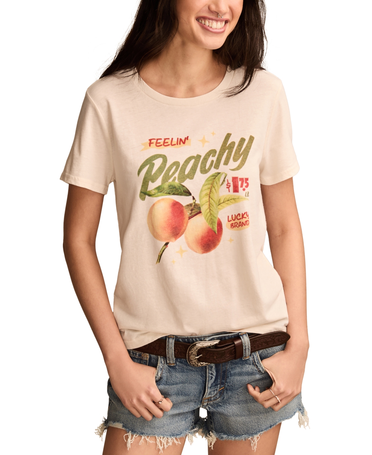 LUCKY BRAND WOMEN'S FEELING PEACHY CLASSIC CREWNECK T-SHIRT 