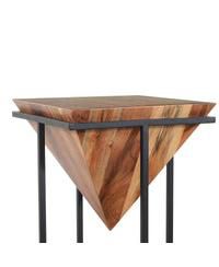 Pyramid Wooden Side Table – Cross Metal Base for a Modern Look