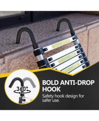 Telescopic ladder, 9.5 foot aluminum button telescopic ladder with 2 triangular stabilizers and hooks, multi-purpose ladder, maximum load-bearing capacity of 330 pounds,suitable  for industrial