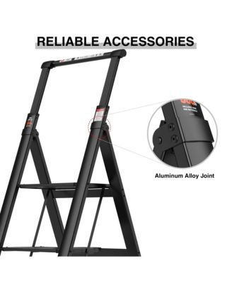 4 Step Ladder, Retractable Handgrip Folding Step Stool with Anti-Slip Wide Pedal, Aluminum Step Ladders 4 Steps, 300lbs Safety Household Ladder