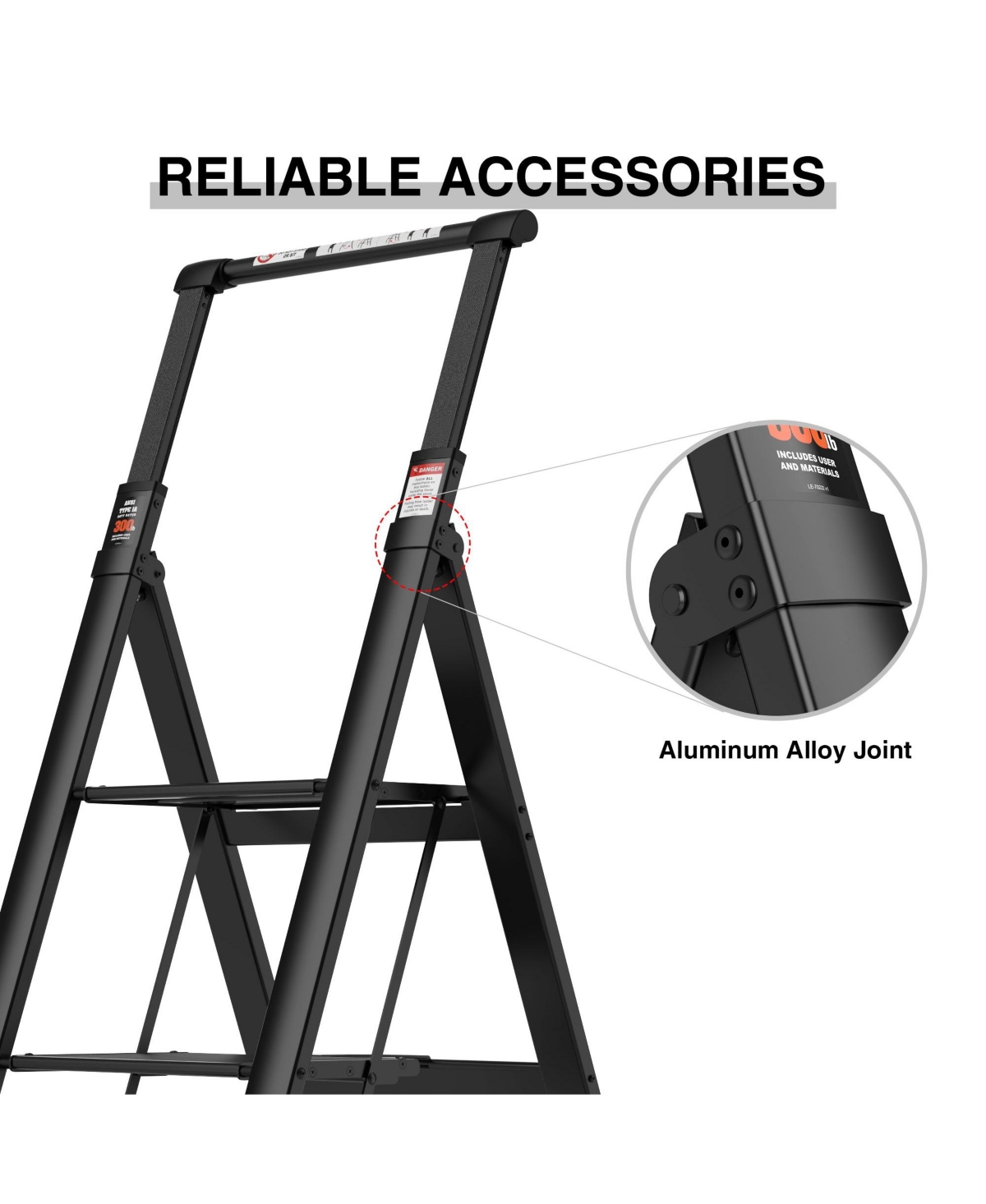 4 Step Ladder, Retractable Handgrip Folding Step Stool with Anti-Slip Wide Pedal, Aluminum Step Ladders 4 Steps, 300lbs Safety Household Ladder