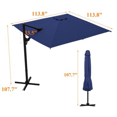 10 ft. Patio Umbrella Square Cantilever Umbrella, Outdoor Market Umbrella in Blue with 360° Rotation for Pool Lawn(without base)