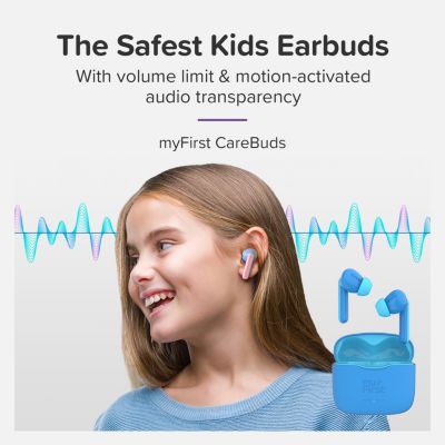 85dB Volume Limit, Built-in Mic, 6 Ear Tips, Anti-Lost Strap Easy Pairing, Gift for Kids 4-15 CareBuds Kids Wireless Earbuds