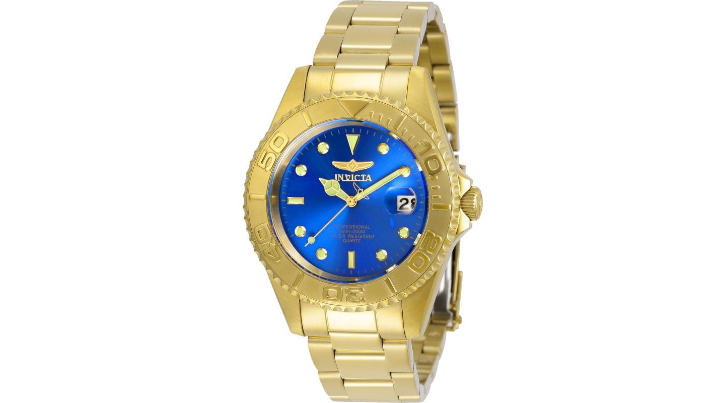 Мужские часы Invicta 29940 Pro Diver Quartz 3 Hand Blue Dial, цвет: Золотой — фото 1