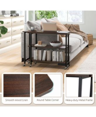 360° Rotating Sofa Side Table with 2-Tier Storage Shelves