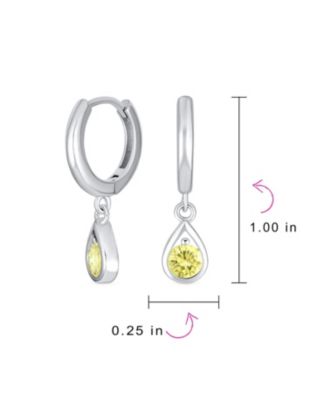 Classic Small CZ Cubic Zirconia Pear Shaped Dangling Teardrop Huggie Earrings .925 Sterling Silver