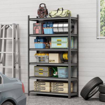 6 Story Metal Garage Storage Rack Adjustable Partition Shelves 400lb per Layer Heavy Duty Black