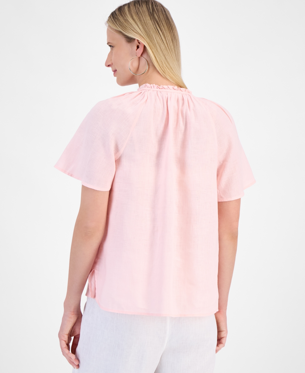 CHARTER CLUB WOMEN'S LINEN SHORT-SLEEVE PEASANT TOP, EXCLUSIVELY AT MACY'S 