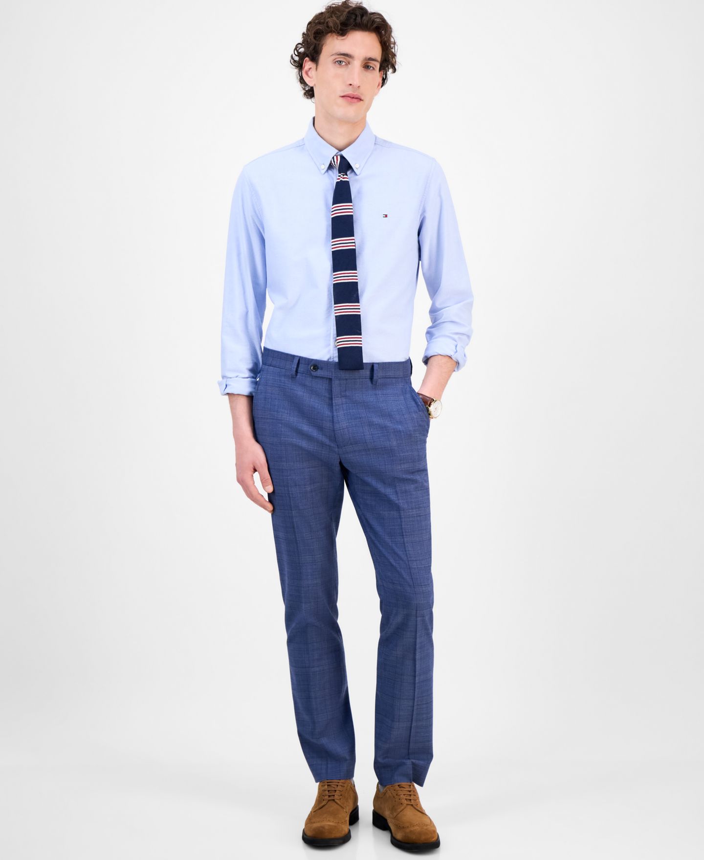 Мужские брюки Tommy Hilfiger Modern-Fit Wool TH-Flex Stretch Suit Separates Pant, цвет: Синий ржавый клетчатый — фото 1