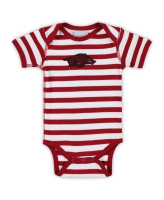 Two Feet Ahead - Baby Boys and Girls Cardinal Arkansas Razorbacks Stripe Shoulder Bodysuit